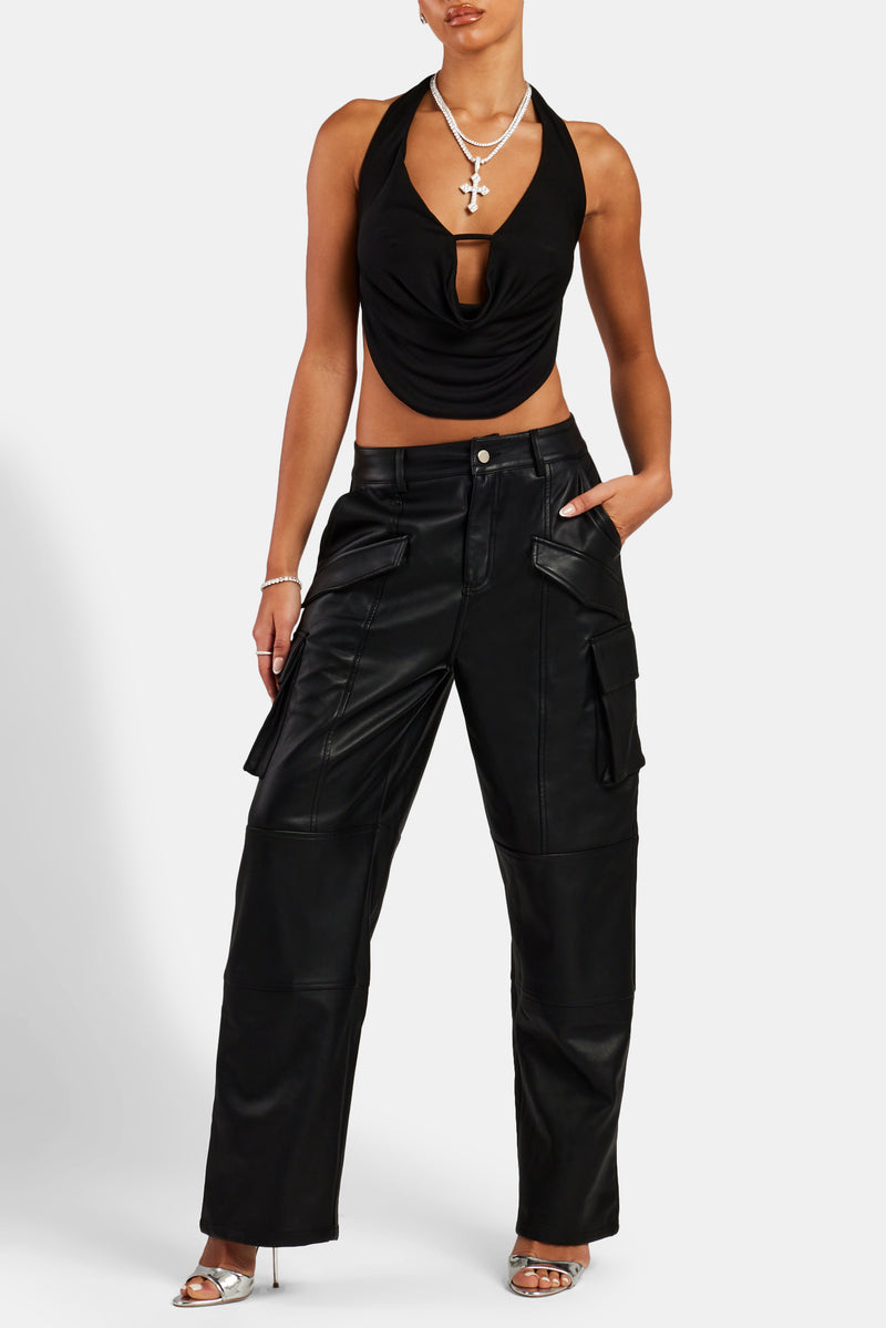 Halterneck Backless Crop Top - Black