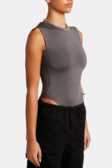 High Neck Sleeveless Bodysuit - Charcoal