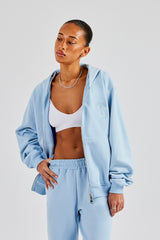 Embroidered C Zip Through Hoodie - Baby Blue