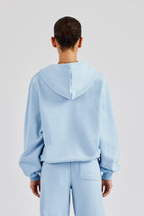 Embroidered C Zip Through Hoodie - Baby Blue