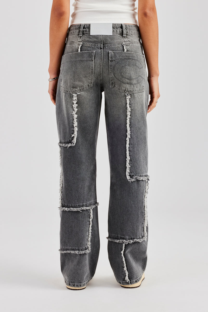 Relaxed Raw Edge Detail Jeans - Washed Grey