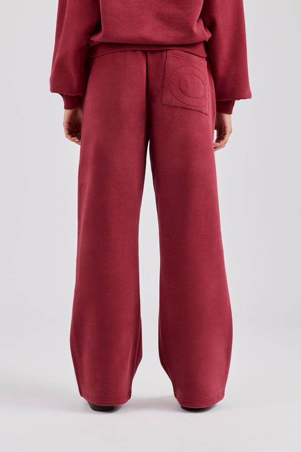 Glitter Applique Wide Leg Jogger - Cherry Red