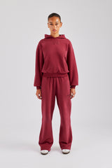 Glitter Applique Oversized Hoodie Tracksuit - Cherry Red