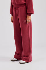 Glitter Applique Wide Leg Jogger - Cherry Red