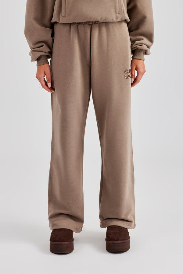 Glitter Applique Wide Leg Jogger - Taupe