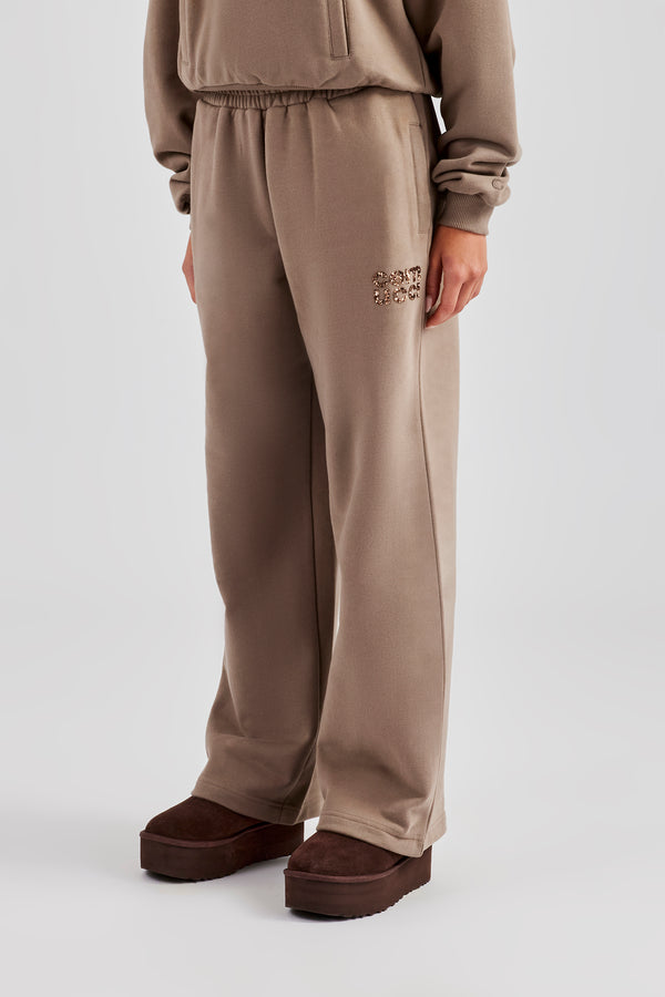 Glitter Applique Wide Leg Jogger - Taupe