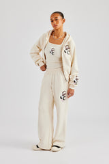 Washed Layered Applique Wide Leg Jogger - Off White