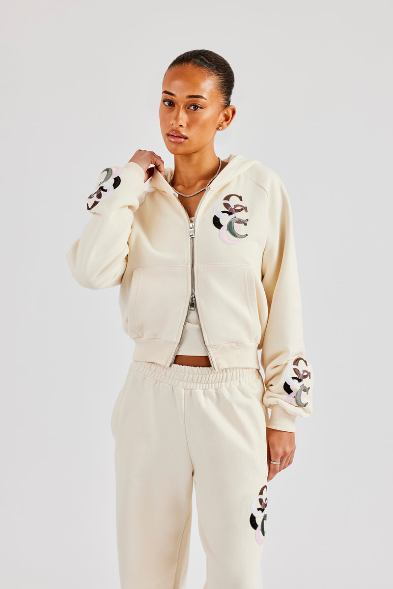 Cropped Washed Layered Applique Tracksuit - Off White