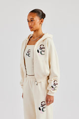 Cropped Washed Layered Applique Tracksuit - Off White