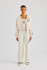 Cropped Washed Layered Applique Tracksuit - Off White