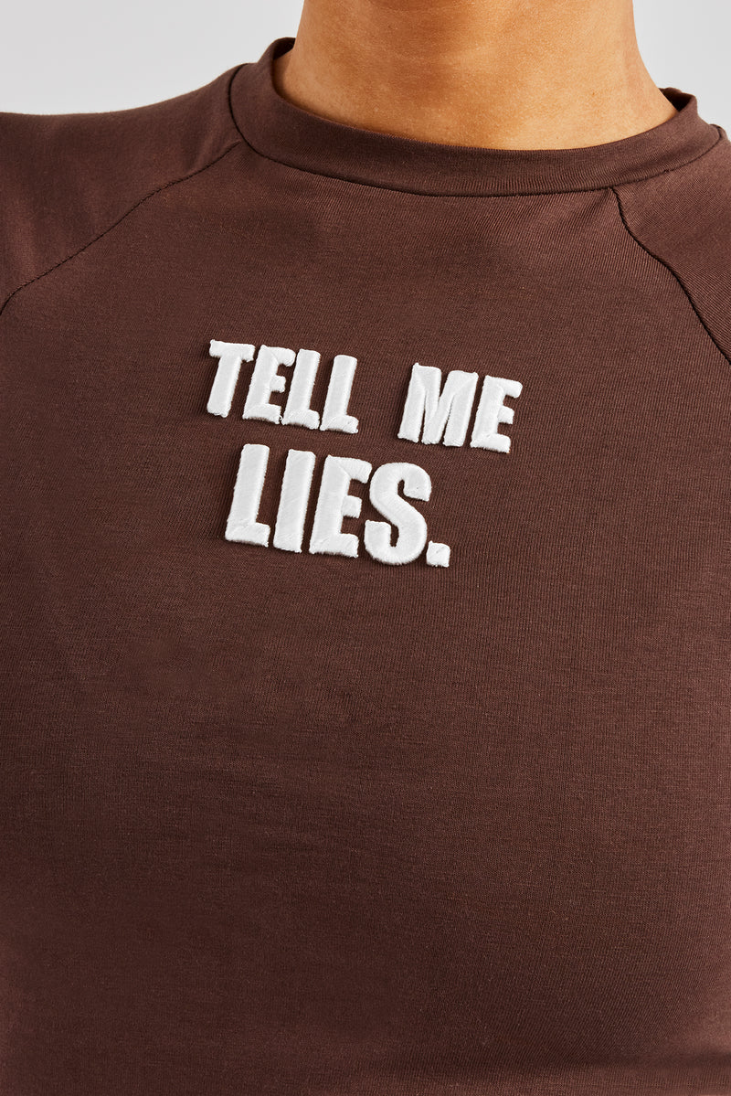 Tell Me Lies Capped Sleeve Tee - Chocolate