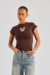 Tell Me Lies Capped Sleeve Tee - Chocolate