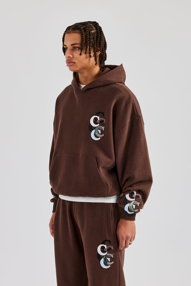 Washed Layered Applique Tracksuit - Chocolate