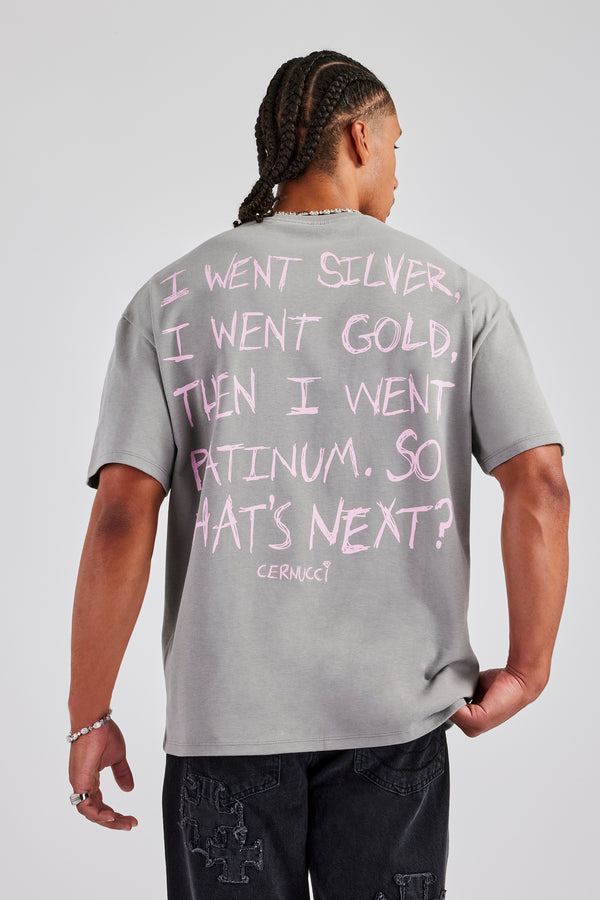 Platinum Back Quote Oversized T-Shirt - Charcoal