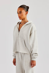 Womens Exposed Seam Zip Through Hoodie - Grey Marl