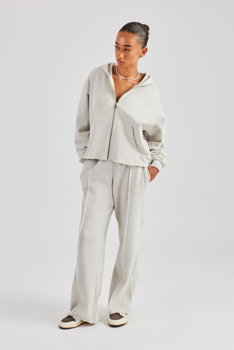 Womens Exposed Seam Wide Leg Jogger - Grey Marl