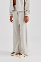 Womens Exposed Seam Wide Leg Jogger - Grey Marl