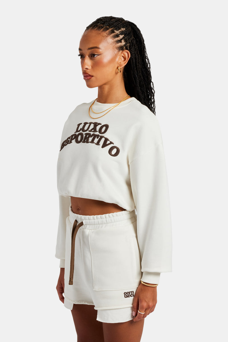 Esportivo Embroidered Sweatshirt & Short Set - Off White