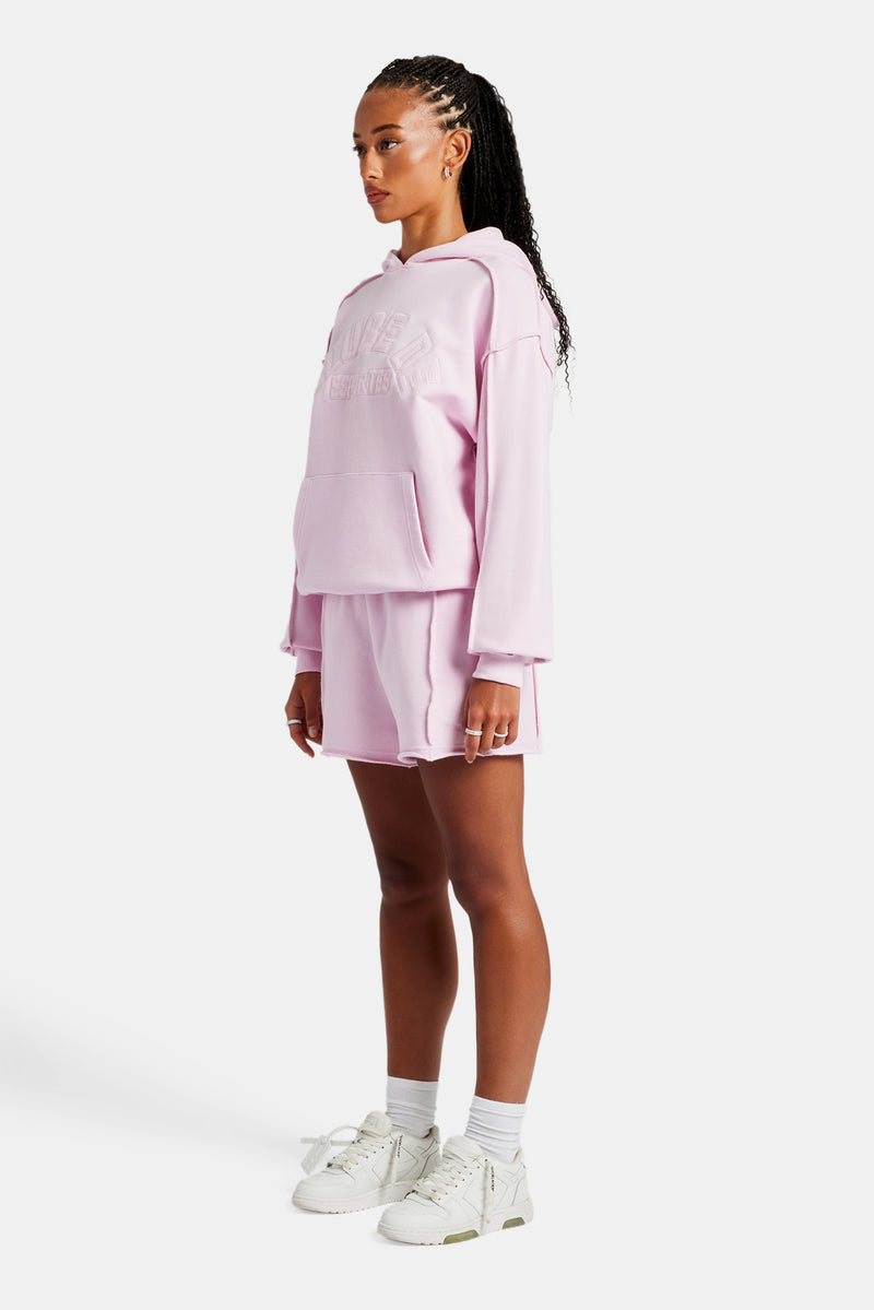 Overlock Oversized Hoodie & Short Set - Pink