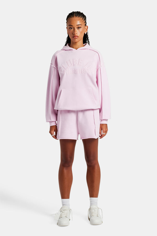 Overlock Oversized Hoodie & Short Set - Pink