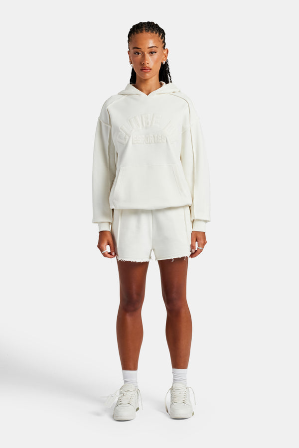 Overlock Oversized Hoodie & Short Set - Off White