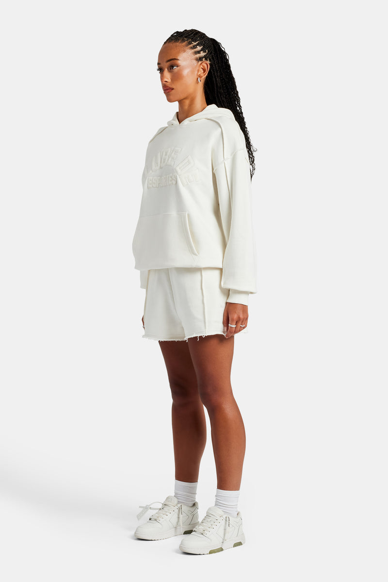 Overlock Oversized Hoodie & Short Set - Off White