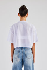 Varsity Mesh Cropped T-Shirt - White