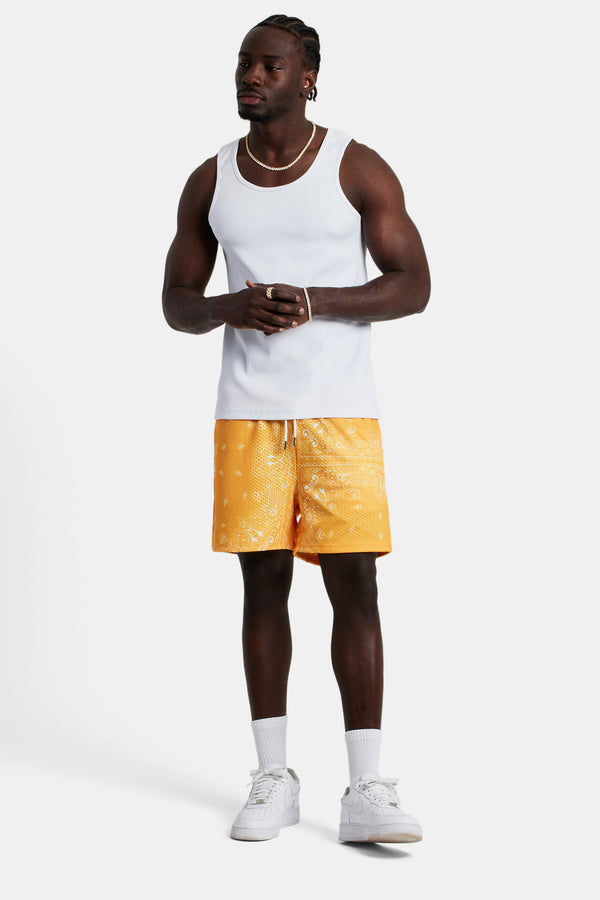 Bandana Printed Mesh Short - Orange