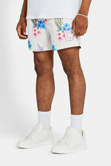 Floral Printed Mesh Short - Ecru