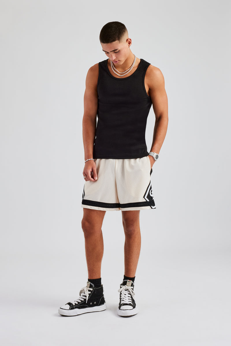 Logo Panelled Mesh Short - Off White