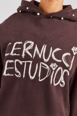 Contrast Stitch Pearl Hoodie - Chocolate