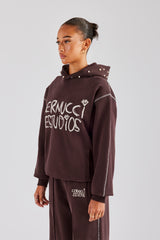 Contrast Stitch Pearl Hoodie - Chocolate