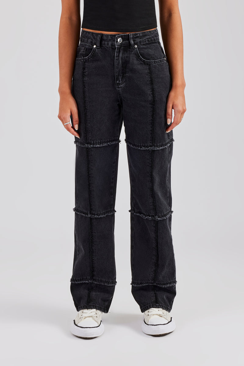 Relaxed Square Raw Edge Jean - Washed Black