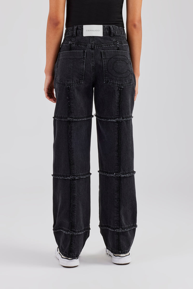 Relaxed Square Raw Edge Jean - Washed Black