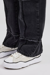 Relaxed Square Raw Edge Jean - Washed Black