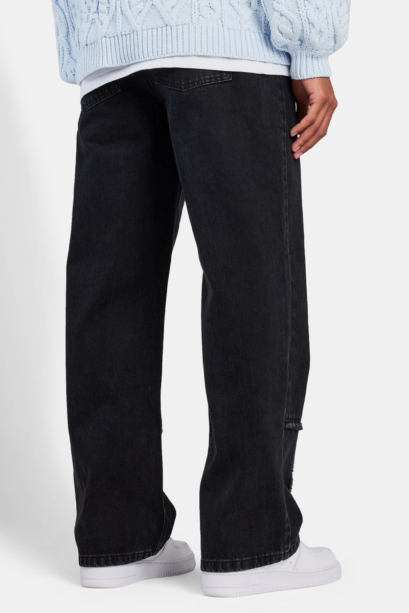 Baggy Fit Raw Edge Jean - Washed Black