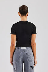 Cernucci Embroidered Rib Baby Tee - Black