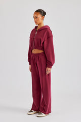 Cropped Exposed Seam Zip Through Tracksuit - Cherry Red