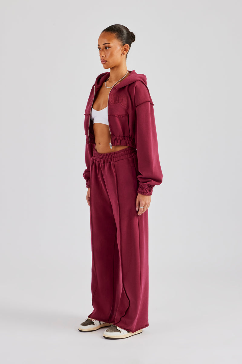 Cropped Exposed Seam Zip Through Tracksuit - Cherry Red