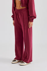 Exposed Seam Wide Leg Jogger - Cherry Red