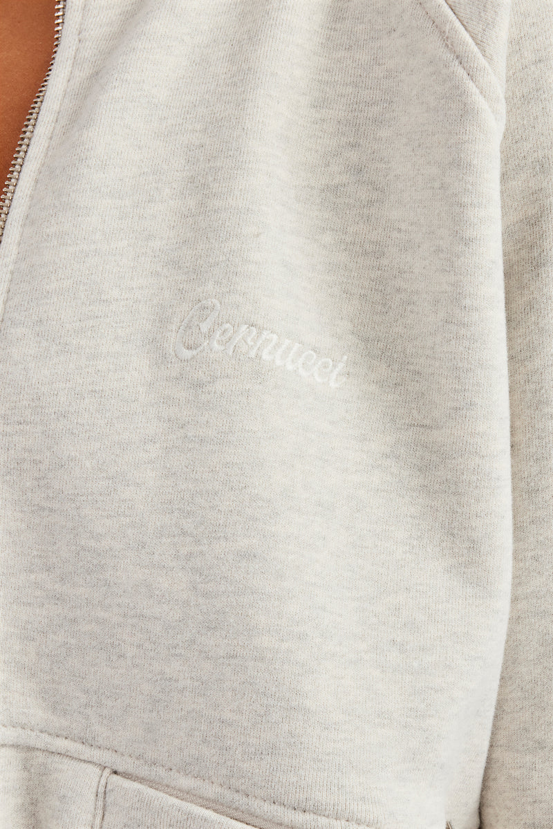 Funnel Neck Zip Through Sweat - Ash Grey