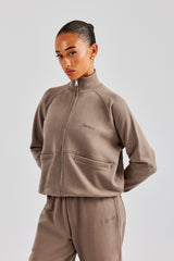 Funnel Neck Zip Through Sweat - Taupe