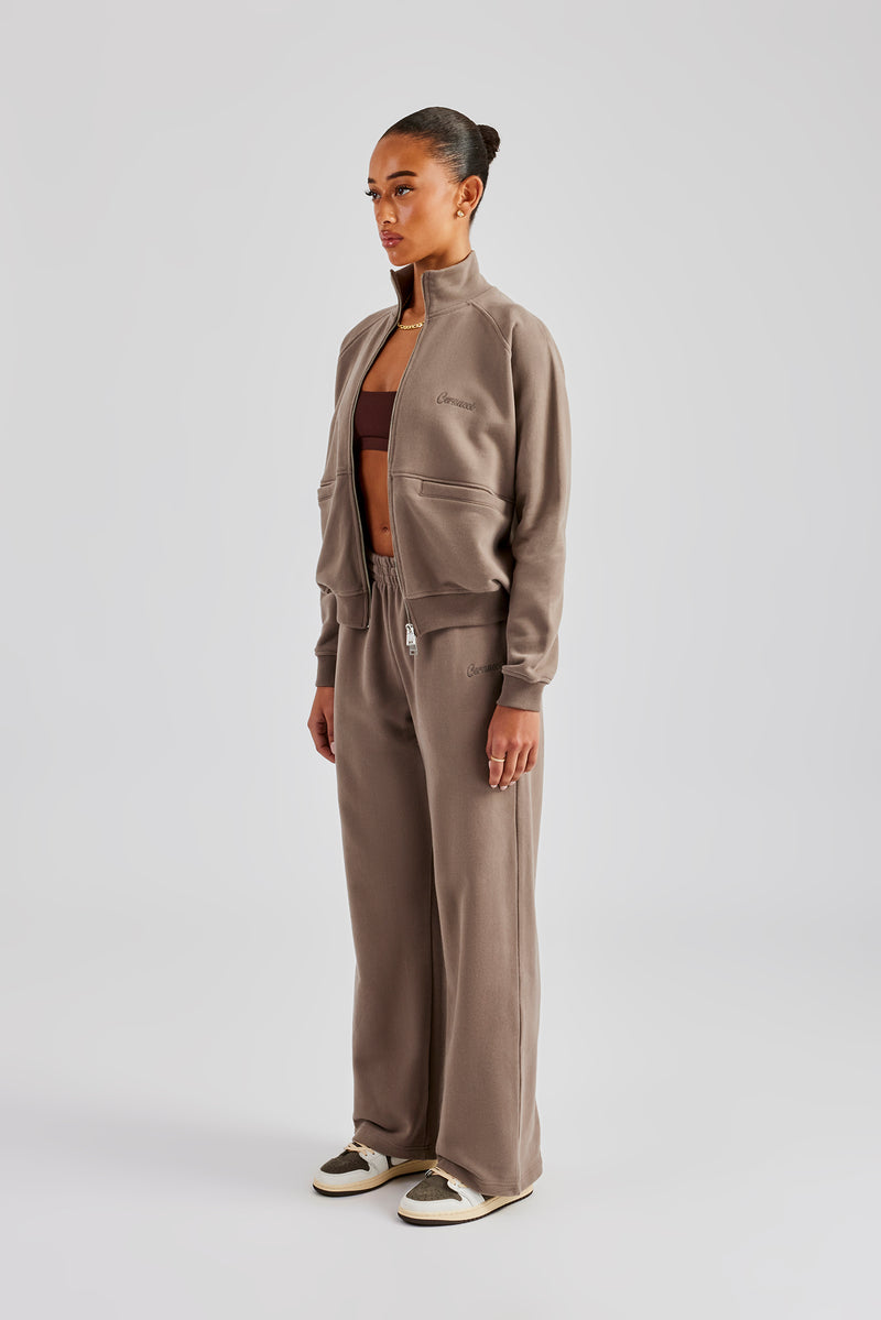 Funnel Neck Zip Through Tracksuit - Taupe