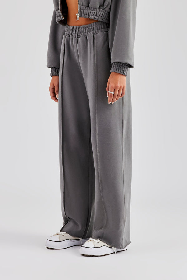 Exposed Seam Wide Leg Jogger - Charcoal