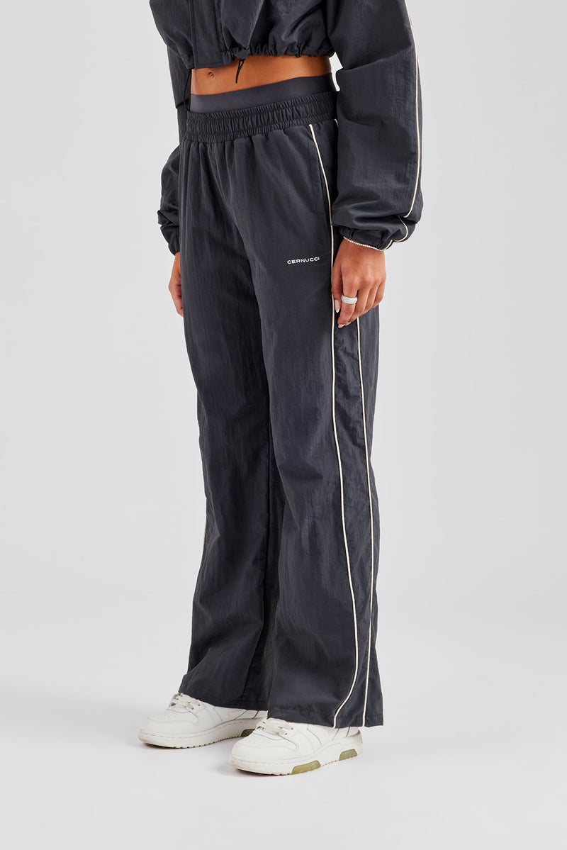 Nylon Double Waistband Straight Leg Trouser - Charcoal