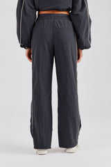 Nylon Double Waistband Straight Leg Trouser - Charcoal