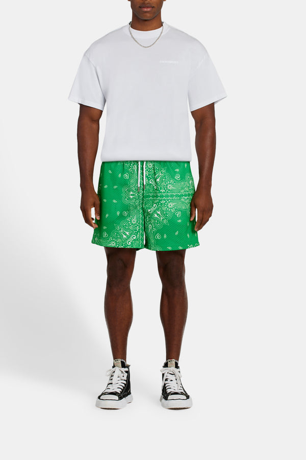 Bandana Printed Mesh Short - Green