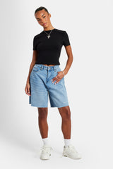 Relaxed Fit Raw Hem Bermuda Shorts