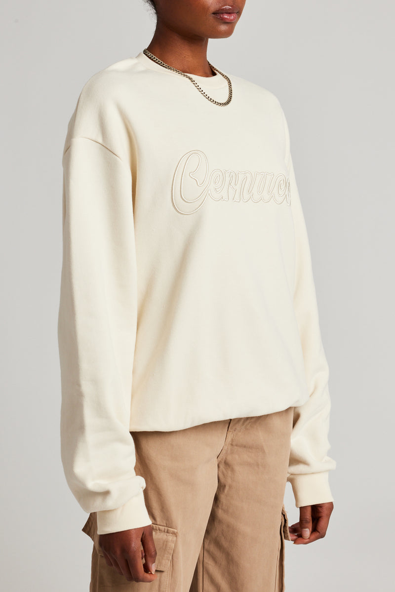 Oversized Cernucci Embroidered Sweatshirt - Ecru