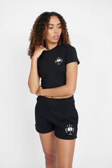 Palm Crest Short Sleeve Top - Black